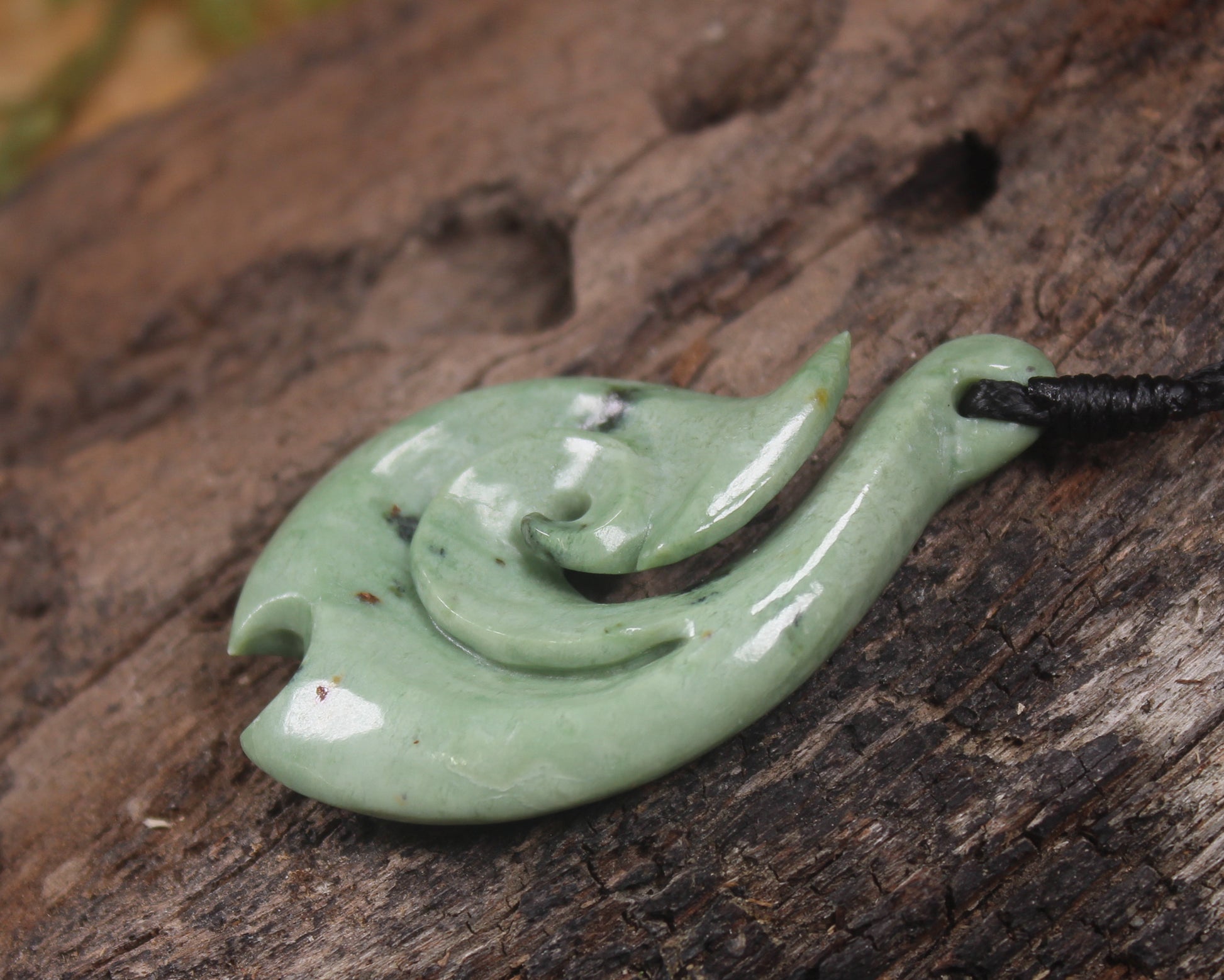 Hei Matau or Fish Hook carved from Kawakawa Pounamu - NZ Greenstone