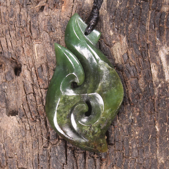 Hei Matau or Fish Hook carved from Hapopo Pounamu - NZ Greenstone
