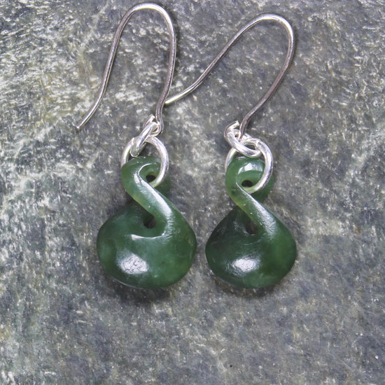 Twist Earrings carved from Hapopo Pounamu - NZ Greenstone