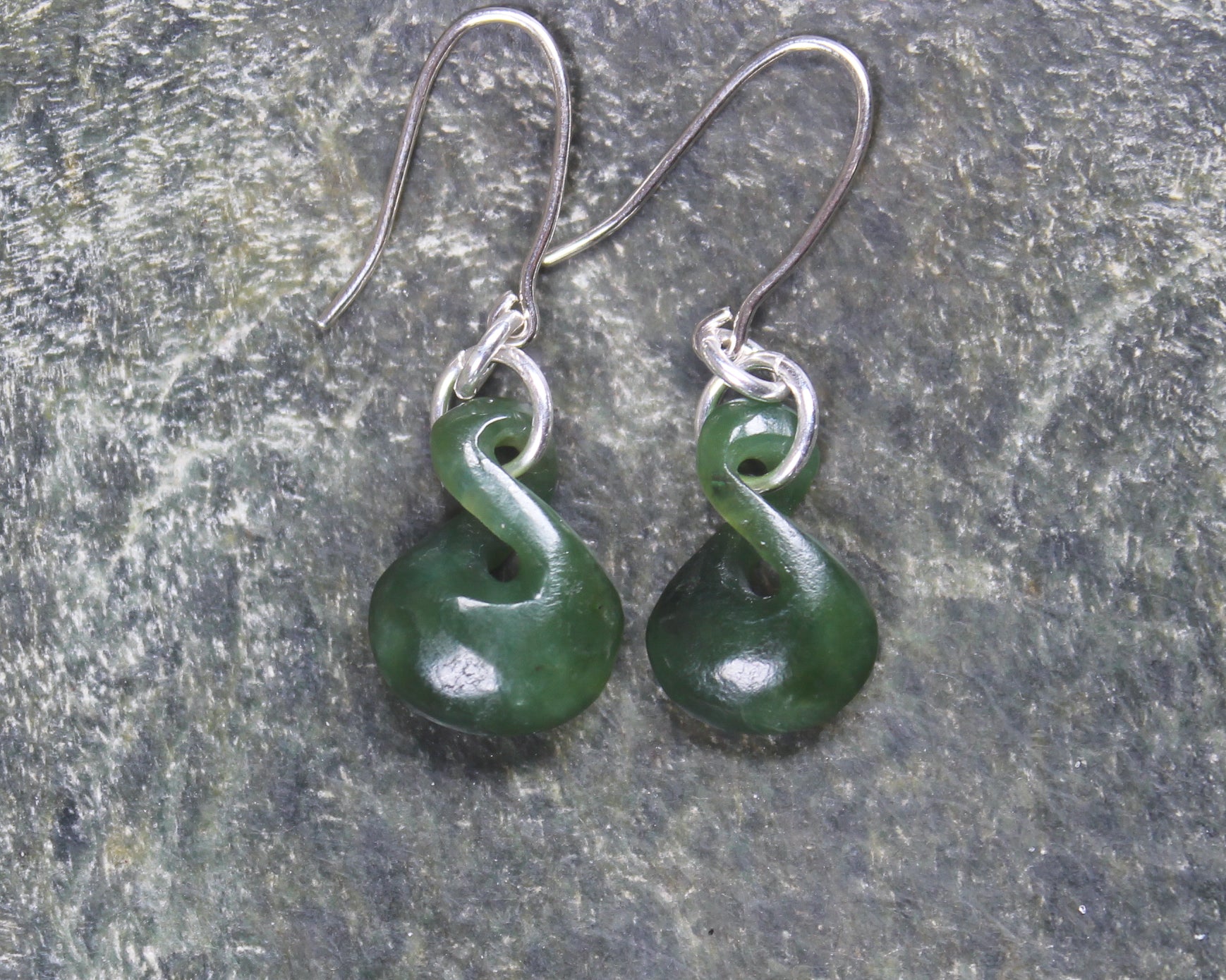 Twist Earrings carved from Hapopo Pounamu - NZ Greenstone