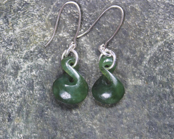 Twist Earrings carved from Hapopo Pounamu - NZ Greenstone