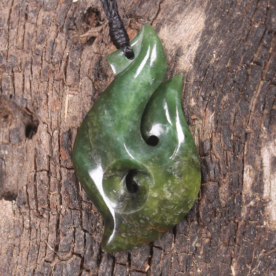 Hei Matau or Fish Hook carved from Hapopo Pounamu - NZ Greenstone