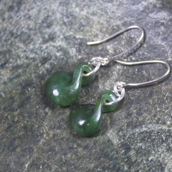 Twist Earrings carved from Hapopo Pounamu - NZ Greenstone