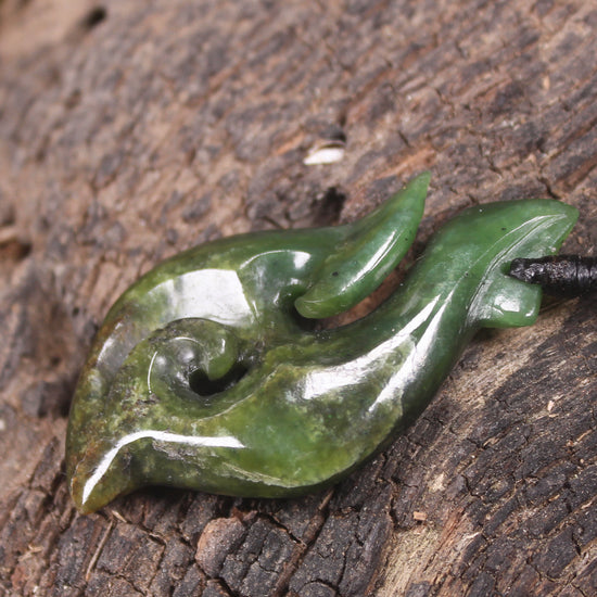 Hei Matau or Fish Hook carved from Hapopo Pounamu - NZ Greenstone
