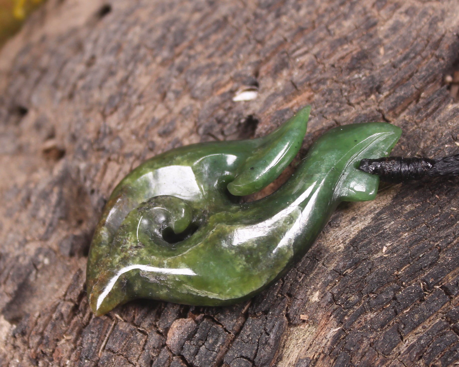 Hei Matau or Fish Hook carved from Hapopo Pounamu - NZ Greenstone