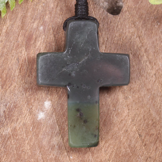 NZ Greenstone Medium Cross Pendant (BP667) Rimu Pounamu