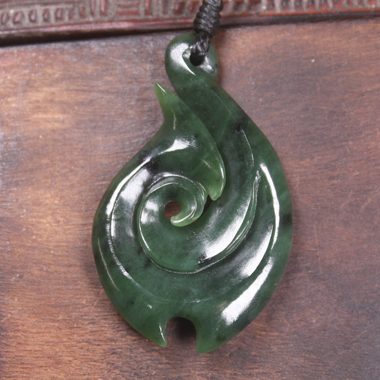 Hei Matau or Fish Hook carved from Kawakawa Pounamu - NZ Greenstone