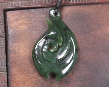 Hei Matau or Fish Hook carved from Kawakawa Pounamu - NZ Greenstone