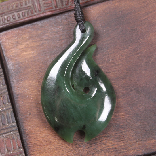 Hei Matau or Fish Hook carved from Kawakawa Pounamu - NZ Greenstone