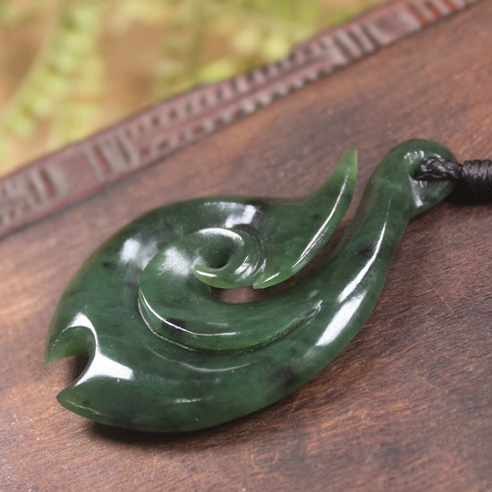 Hei Matau or Fish Hook carved from Kawakawa Pounamu - NZ Greenstone