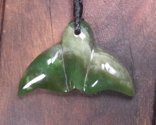 Whale tail carved from Hapopo Pounamu - NZ Greenstone