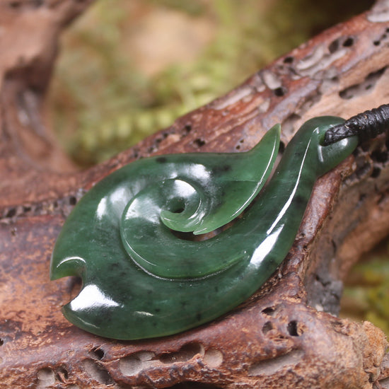Hei Matau or Fish Hook carved from Kawakawa Pounamu - NZ Greenstone