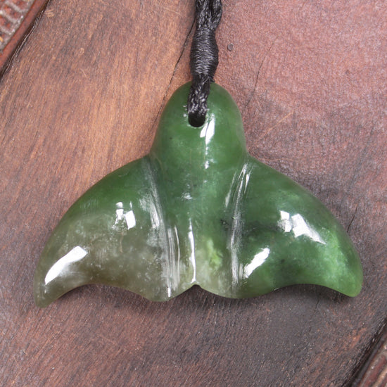Whale tail carved from Hapopo Pounamu - NZ Greenstone