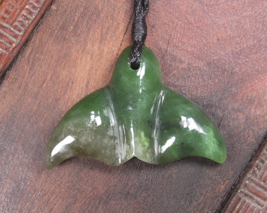 Whale tail carved from Hapopo Pounamu - NZ Greenstone