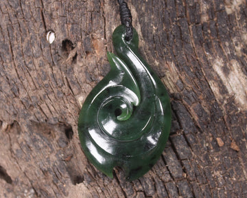 Hei Matau or Fish Hook carved from Kawakawa Pounamu - NZ Greenstone