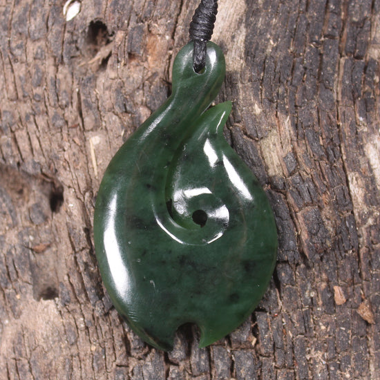 Hei Matau or Fish Hook carved from Kawakawa Pounamu - NZ Greenstone