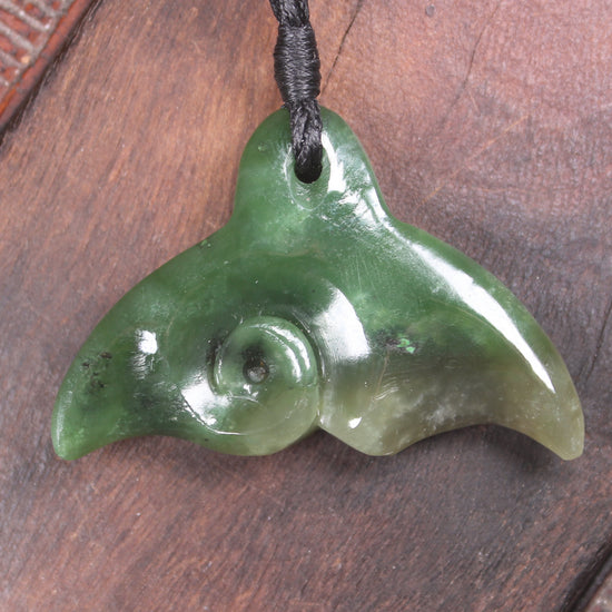 Whale tail carved from Hapopo Pounamu - NZ Greenstone