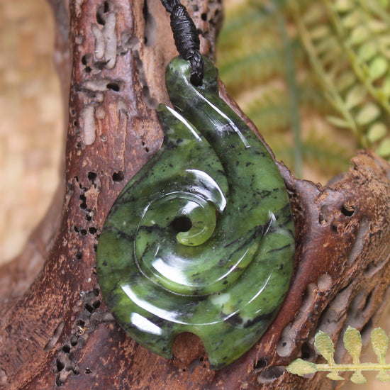 Douglas Creek pounamu hei matau pendant - NZ Greenstone