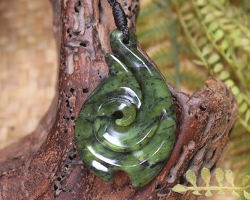 Douglas Creek pounamu hei matau pendant - NZ Greenstone