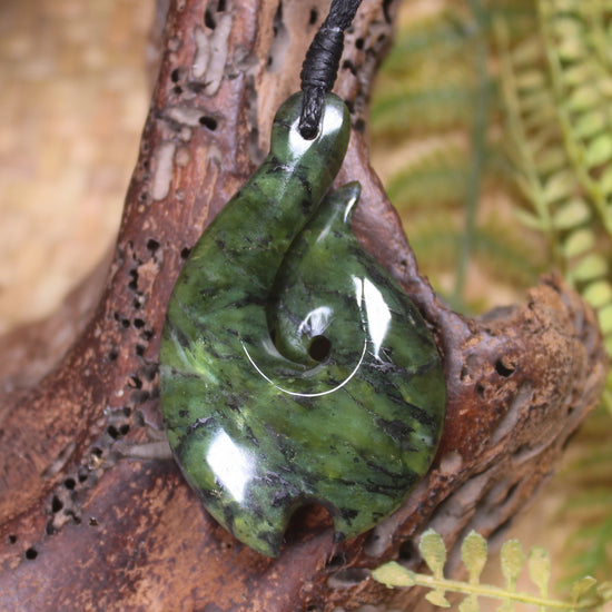 Douglas Creek pounamu hei matau pendant - NZ Greenstone