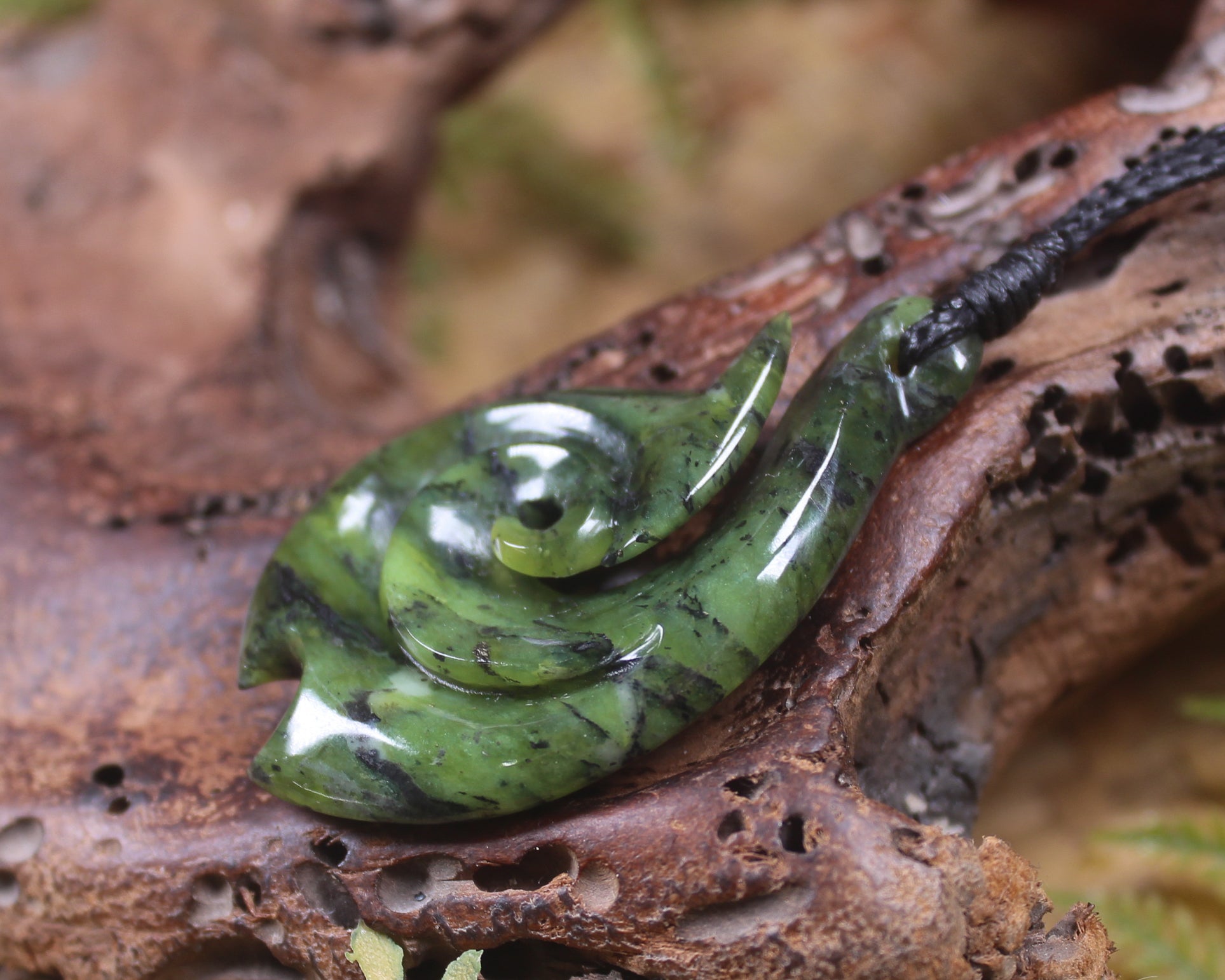 Douglas Creek pounamu hei matau pendant - NZ Greenstone