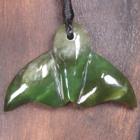 Whale tail carved from Hapopo Pounamu - NZ Greenstone