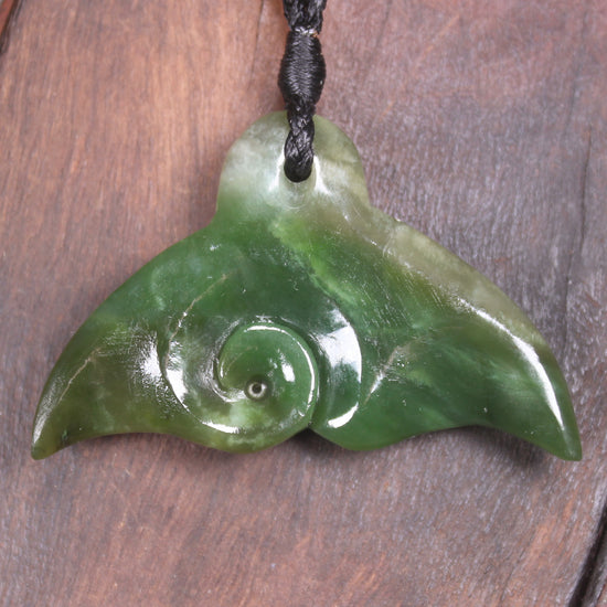Whale tail carved from Hapopo Pounamu - NZ Greenstone