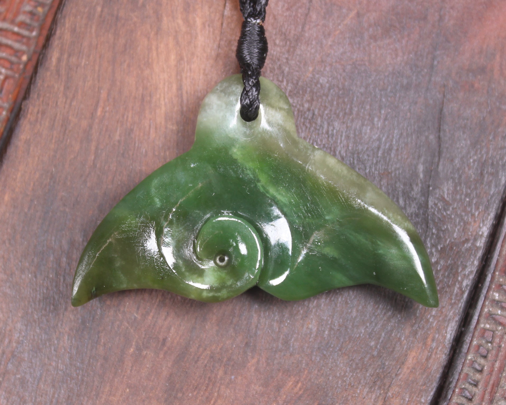 Whale tail carved from Hapopo Pounamu - NZ Greenstone