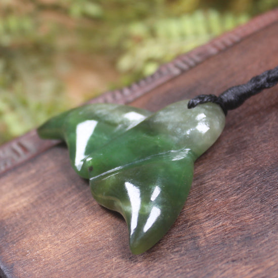 Whale tail carved from Hapopo Pounamu - NZ Greenstone