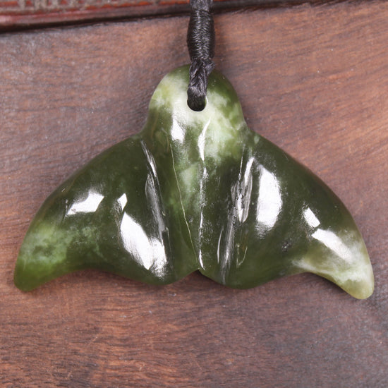 Whale Tail carved from Rimu Pounamu - NZ Greenstone