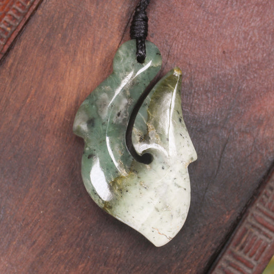 Hei Matau or Fish Hook carved from Hapopo Pounamu - NZ Greenstone