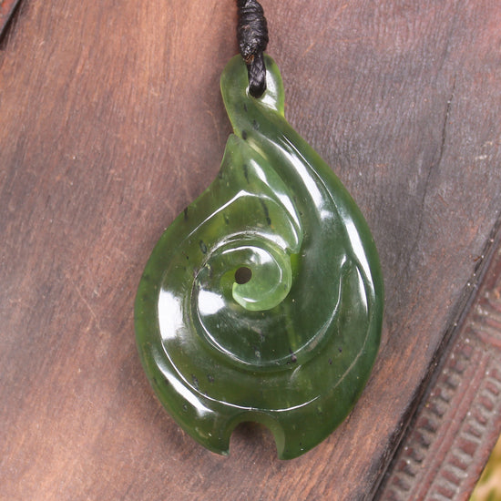 Hei Matau or Fish Hook carved from Tangiwai Pounamu - NZ Greenstone