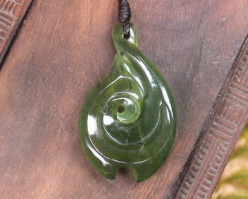 Hei Matau or Fish Hook carved from Tangiwai Pounamu - NZ Greenstone