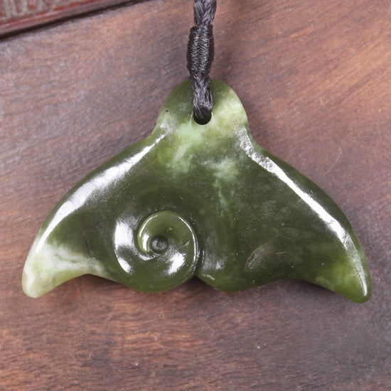 Whale Tail carved from Rimu Pounamu - NZ Greenstone