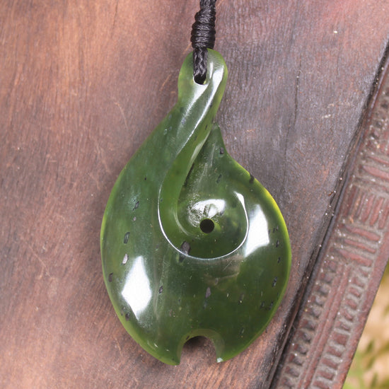 Hei Matau or Fish Hook carved from Tangiwai Pounamu - NZ Greenstone