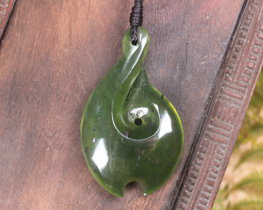 Hei Matau or Fish Hook carved from Tangiwai Pounamu - NZ Greenstone