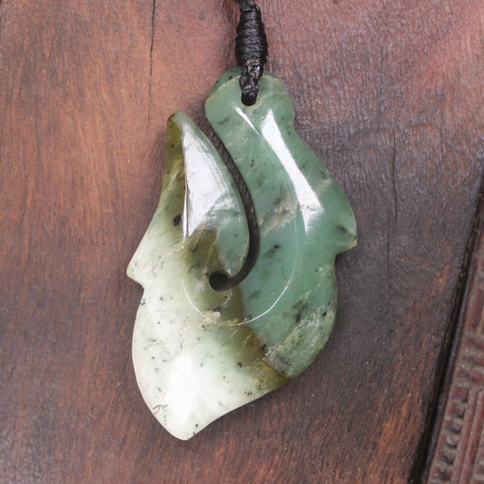 Hei Matau or Fish Hook carved from Hapopo Pounamu - NZ Greenstone