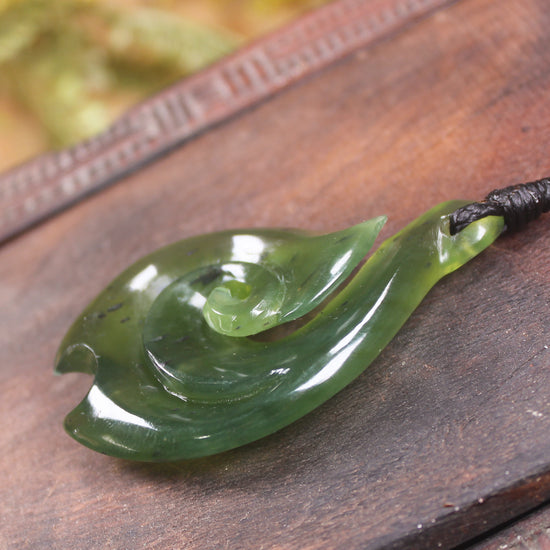 Hei Matau or Fish Hook carved from Tangiwai Pounamu - NZ Greenstone