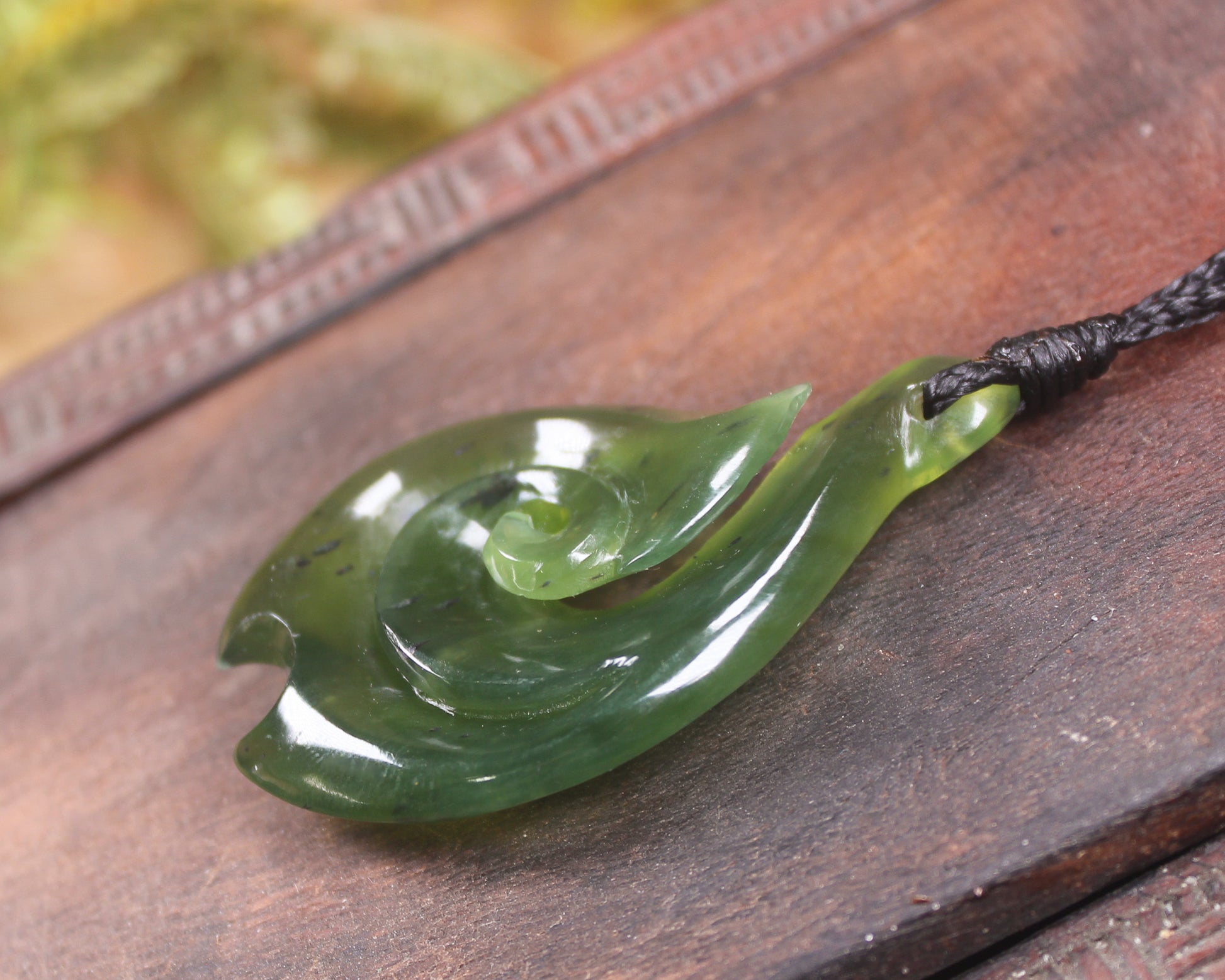 Hei Matau or Fish Hook carved from Tangiwai Pounamu - NZ Greenstone