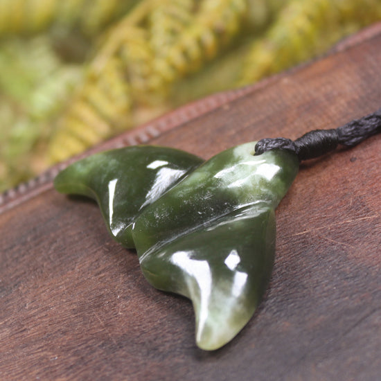 Whale Tail carved from Rimu Pounamu - NZ Greenstone