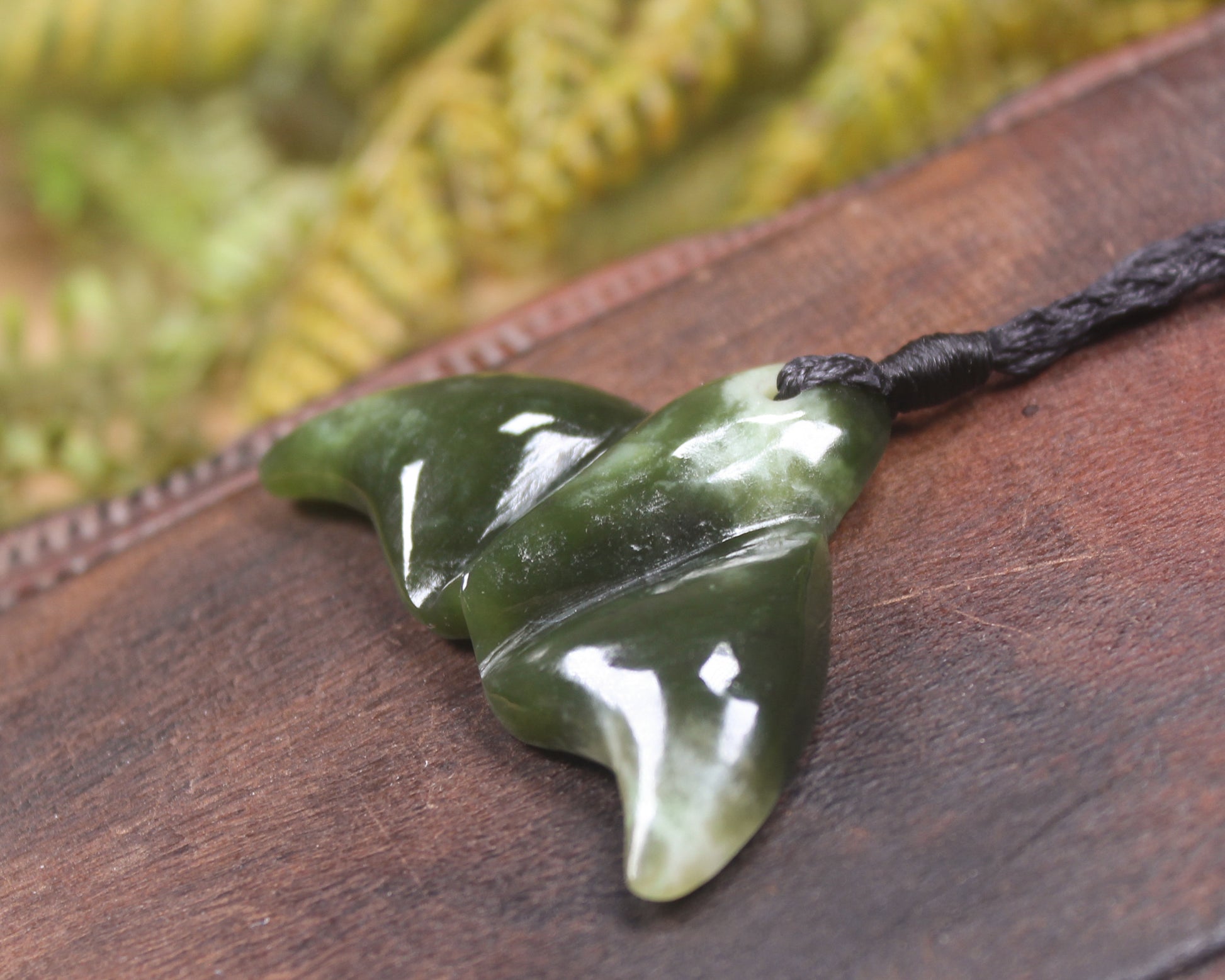 Whale Tail carved from Rimu Pounamu - NZ Greenstone