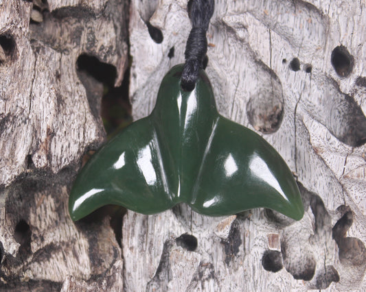 Whale Tail carved from Kawakawa Pounamu - NZ Greenstone