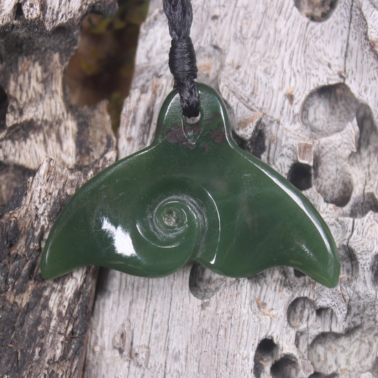Whale Tail carved from Kawakawa Pounamu - NZ Greenstone