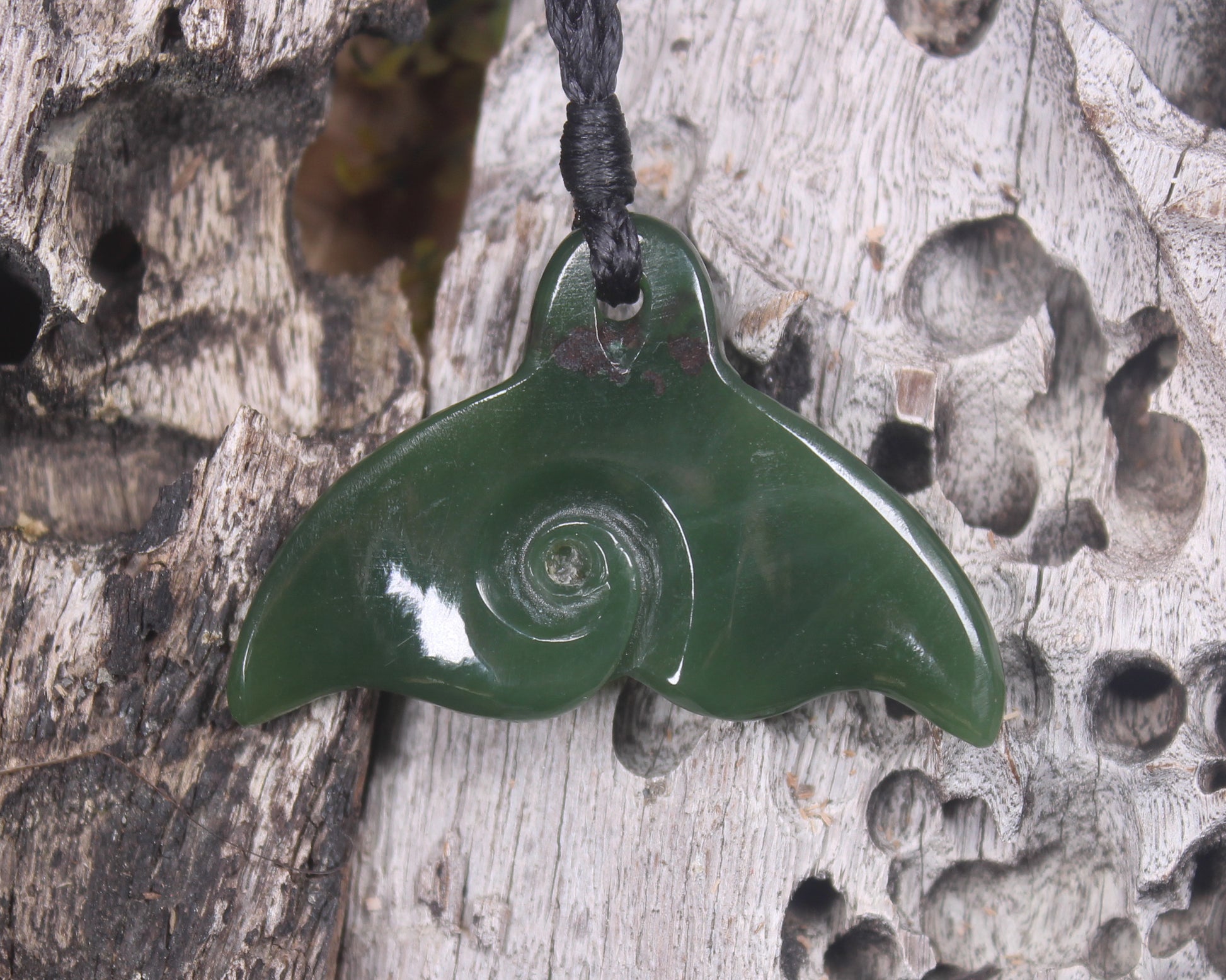 Whale Tail carved from Kawakawa Pounamu - NZ Greenstone