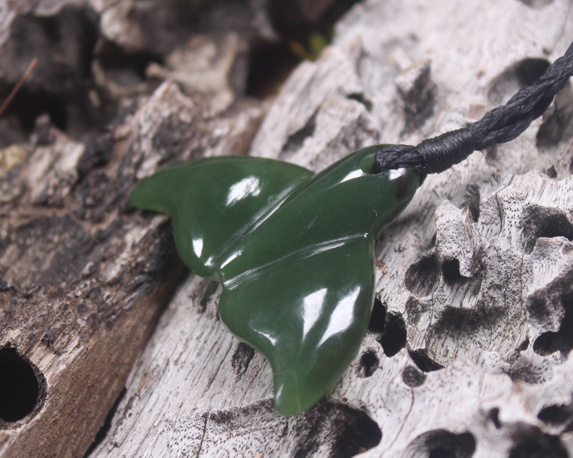 Whale Tail carved from Kawakawa Pounamu - NZ Greenstone