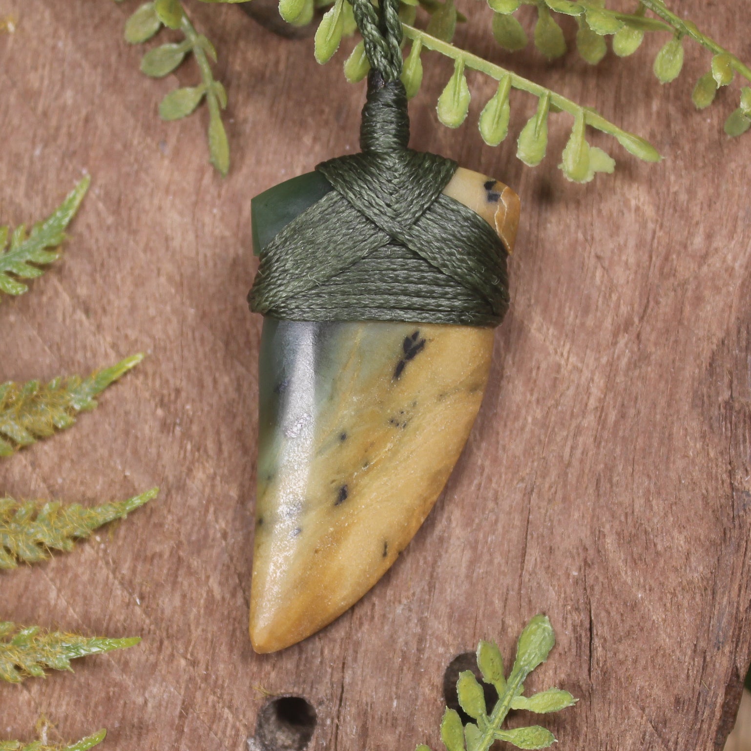 Flower Jade Pounamu Taniwha Tooth pendant