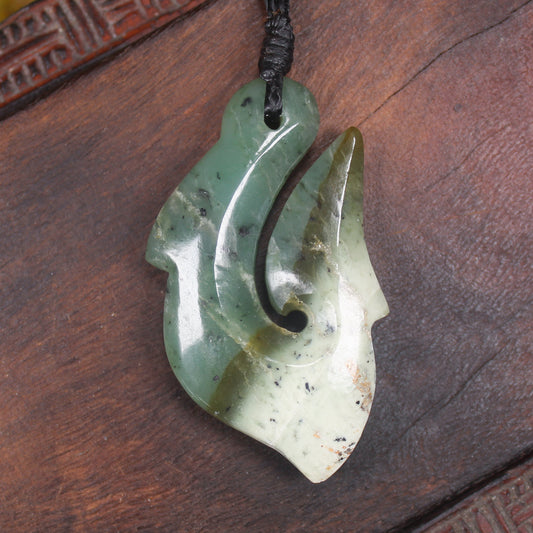 Hei Matau or Fish Hook carved from Hapopo Pounamu - NZ Greenstone