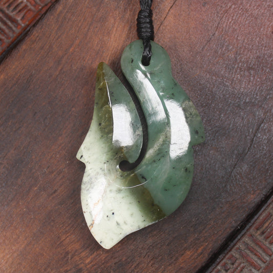 Hei Matau or Fish Hook carved from Hapopo Pounamu - NZ Greenstone