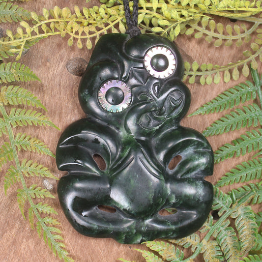 Kawakawa Pounamu Hei Tiki with stand - NZ Greenstone