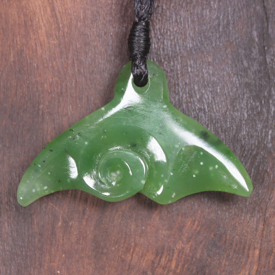 Whale tail carved from Hapopo Pounamu - NZ Greenstone